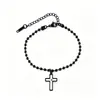 Nuevo Pulsera de Cadena con Cuentas Cruzadas de Semilla de Mostaza de Acero Inoxidable Transfronteriza, Pulsera de Cruz de Metal Minimalista Moderna y Única