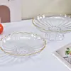 Plato Transparente Sencillo con Borde Dorado para Frutas Hecho de Plástico PET para Frutas y Snacks, Bandeja de Frutas Ligera de Lujo con Forma de Flor para Uso Doméstico en la Sala de Estar