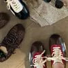 Versión de Piel de Vaca~Piel Suave Retro Tacón Oculto Bailarina Zapatos de Entrenamiento Alemán para Mujer Nuevo Punta Redonda Estampado de Leopardo Casual Deportivo Zapatos Forrest Gump