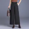 Calça de lã feminina de perna larga 2026 nova outono e inverno slim-fit elegante calça de lã moderna cintura alta reta versátil calça cropped
