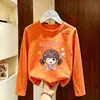 Camiseta de algodão puro para meninas, nova blusa básica de manga comprida para outono, top para primavera e outono para crianças mais velhas, gola redonda, roupa casual versátil