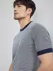Ropa de Hombre de Alta Calidad Nueva Temporada, Estilo Lujo Ligero Primavera y Otoño, Camiseta Casual Delgada Ajustada de Manga Corta con Cuello Redondo y Bloques de Color de Rayas Finas