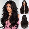 Peruca Diária Mais Vendida Cabelo Longo Castanho Escuro Cacheado Ondas Médias Fibra Química Peruca Venda por Atacado Sudeste Asiático