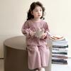 Traje de Algodón con Lazo para Niña Estilo Primavera y Otoño Moda Coreana Infantil Pantalones Anchos Casuales Traje de Dos Piezas