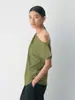 Top Asimétrico de Manga Corta Estilo Europeo y Americano con Pliegues Fruncidos, Diseño de un Solo Hombro, Camiseta Elegante para el Trabajo con un Toque Maduro