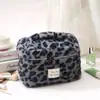 Bolsa de Cosméticos Transfronteriza, Gran Capacidad, Bolsa de Tocador Portátil de Felpa de Alta Gama, Bolsa de Almacenamiento de Viaje con Estampado de Leopardo, Bufanda Cálida