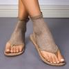 Sandalias planas de verano 2025 para mujer de talla grande, de malla transpirable, con pedrería en forma de diamante y de dedo, moda
