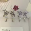 Pendientes Florales Morados Románticos Franceses, Lujo Accesible y Borlas de Gota de Agua de Alta Gama, Clips para Orejas Perforadas, Pendientes Únicos y Hermosos