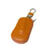 Estojo de Couro Bovino de Primeira Camada para Chave de Carro Masculina, Bolsinha com Zíper de Couro Genuíno, Capa Protetora para Chave de Carro de Pendurar na Cintura, Bolsa de Corrente com Zíper Duplo