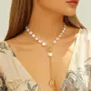 Collar de Perlas Planas Imitación Barroca con Hebilla Ot Estilo Bohemio Transfronterizo Europeo y Americano Collar con Colgante de Girasol para Mujer