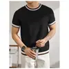 Top de Punto Cruzado para Hombre de Manga Corta, Bloques de Color, Rayas, Cuello Redondo, Estilo Old Money, Negocios, Gama Alta, Verano, Seda Helada, Casual