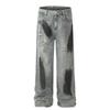 Pantalones Rectos de Mezclilla Rasgados Punk Wasteland Salpicadura de Tinta High Street Tendencia Nicho Pintados con Spray Viejos Sucios de Pierna Ancha para Hombre