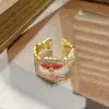 Anel Aberto Colorido Popular Vintage Retrô Esmaltado para Mulheres, Anel de Personalidade de Luxo Leve de Nicho
