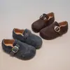 Sapatos Birkenstock retrô infantis, nova coleção primavera/outono 2026, unissex, forrados com lã, sem cadarço, sapatilhas de bico fino, sapatos de couro estilo estudante, modernos