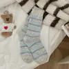 Calcetines Gruesos Cálidos de Lana para Niñas, Calcetines de Algodón de Caña Media con un Toque Femenino, Calcetines Rayados Gruesos Cálidos de Invierno para Mujeres