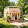 Tienda de contenedores para entrega de flores estilo rústico, parque de turismo cultural con plataforma de madera, tienda móvil de alta apariencia