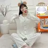 Conjunto de Pijama para Primavera e Outono com Renda, Estampa de Boneca Cartoon, Sutiã Embutido, Mangas Longas e Calças Longas para Meninas