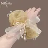 Estilo Coreano 2026 Estilo Ballet Encaje de Perlas Lazo Scrunchie Grande Goma para el Cabello Malla Banda Grande para el Cabello para Niñas