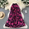 AliExpress Amazon Estilo Nuevo Primavera/Verano Falda Moda Bloque de Color Estampado Falda de Dobladillo Ancho Falda Larga de Vacaciones Falda Plisada