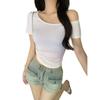 Camiseta de hombros descubiertos de manga corta Pure Desire para mujer 2025 Verano Nueva Ombliguera Corta Slim Versátil Top de Estudiante Ins Tendencia