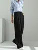 Calça Larga Anchen Preta Emagrecimento Perna Larga 2026 Calça Longa Casual para Mulheres Primavera e Verão Traje para o Trabalho Calça de Terno Fluida
