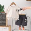 Conjunto de verano de conejo tridimensional con dibujos animados 2025, ropa infantil de manga corta de verano, conjunto de dos piezas de color sólido para niños