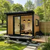 Nueva sala de té contenedor de estilo chino hecha de madera natural, paisajismo de patio inspirado en Zen, casa de té prefabricada de ocio tranquila de estilo nacional