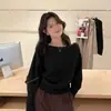 Suéter de punto de un hombro, maduro y elegante, estilo francés, para primavera, otoño e invierno, con una sensación relajada y seductora, camiseta básica de moda para mujer