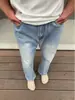 Jeans de mezclilla lavada azul claro para hombres y mujeres, pantalones de pierna recta para parejas, estilo americano de alta calle, pantalones largos elásticos modernos