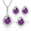 Venta Caliente Amazon Forma de Lágrima Conjunto de Joyas de Cristal de Piedras Preciosas de Colores Pendientes, Collar, Anillo de Venta Caliente en Transmisión en Vivo Joyería Vintage para Mujer