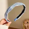 Faixa de Cabelo Listrada com Coração Azul Estilo College para Mulheres, Acessório de Cabelo Fresco e Suave Que Não Puxa o Cabelo, Elástico de Cabelo Faixa de Cabeça