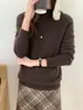 Suéter de punto de alta gama 100% lana listo para usar para mujer, cuello medio alto, hombro raglán, base de punto, suéter simple nuevo para mujer