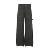 Pantalones vaqueros de pierna recta de color liso Cleanfit para hombre, marca de moda high street, estilo workwear con diseño de patchwork, pantalones anchos holgados