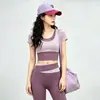 Conjunto de yoga bicolor para mujer, corte ajustado, manga corta, pantalón largo, ropa de entrenamiento de Pilates, ropa profesional para fitness