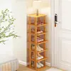 Título Sapateira Simples Multicamadas Entrada da Casa Estreita Pequena Exibição de Sapatos Sapateira de Bambu Montagem Combinação