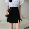 Saia de Lã Forrada Outono e Inverno Linha A Feminina Preta Cintura Alta Fenda Saia Emagrecedora Saia Saia Quadril Saia de Um Passo para Mulheres