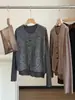 Chaleco de Punto Suelto con Cuello en V y Efecto Jaspeado Retro para Mujer Camiseta de Manga Larga para Superponer Conjunto de Dos Piezas Moda Coreana Nueva de Otoño Top