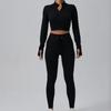 Calça Esportiva Casual de Cor Sólida Popular com Zíper, Manga Longa, Cordão, Slim, Alta Elasticidade, Roupa de Yoga de Manga Curta