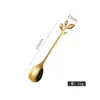 Colher e Garfo Criativos de Aço Inoxidável de Alto Valor Folha Simples Nórdica Colher de Mexer Garfo de Sobremesa e Fruta Cabo Longo Colher e Garfo de Café