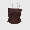 Camisola sem sutiã com cintura franzida para mulheres, barra reta, alças finas, com bojos, antiderrapante, modeladora, top para usar por dentro ou por fora