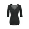 Camiseta Blanca Semitransparente de Manga Corta/Tres Cuartos con Cuello en V para Mujer, Nuevo Estilo Verano 2026, Corte Ajustado, Estilo Coreano, Top Interior que Ceñe la Cintura