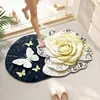 Alfombra de piso antideslizante absorbente de agua con efecto tridimensional 5D de flor de mariposa para baño del hogar, de secado rápido y resistente al desgaste