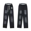 Serie H-Start Pantalones Casuales de Pierna Ancha Sueltos con Estampado de Retrato Vintage Lavado Retro Europeo y Americano con Cordón