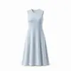 Vestido sin mangas de textura plisada minimalista Miyake para mujer, cuello redondo de verano, dobladillo ancho, vestido tipo chaleco largo, adecuado para el trabajo, cubre las caderas y disimula la forma del cuerpo