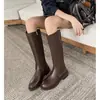 Botas largas convertibles que se pueden usar como botas cortas, botas de montar desmontables, botas largas de caña alta para mujer de invierno 2026 hechas de cuero genuino con un tacón medio grueso y punta redonda