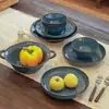 Tazón de Arroz de Cerámica con Color Bajo Cubierta Retro Francés, Vajilla de Porcelana para el Hogar, Tazones y Platos, Vajilla, Tazón de Arroz Horneado en Horno, Tazón para Fideos, Plato Plano, Plato para Comida Occidental