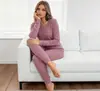 Ai Yu Fei Europeo y Americano Transfronterizo Amazon Nuevo Conjunto de Pijama Casual de Punto Acanalado para Mujer con Manga Larga y Pantalón Largo para el Hogar