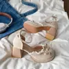 Zapatos Mary Jane de Tacón Grueso con Lazo de Encaje Dulce Estilo Francés para Mujer 2026 Primavera/Verano Nuevos Sandalias de Tacón Alto Zapatos de Una Sola Tira Calados