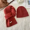 Conjunto de Chapéu e Cachecol 100% Lã Pura Peça Única Cor Lisa Masculino e Feminino Outono e Inverno Conjunto Combinado Espesso e Quente Transfronteiriço