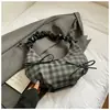 Bolsa Nuvem Plissada Xadrez com Laço para Mulheres, Estilo Fresco 2026 Bolsa de Ombro/Axila, Bolsa Transversal Casual Dumpling